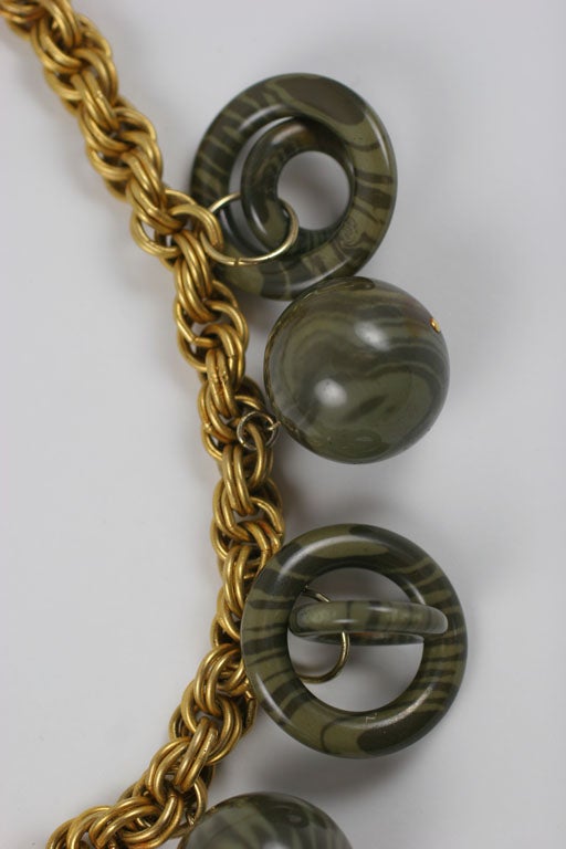 Chunky Goldtone Necklace with Large Dangles, Costume Jewelry For Sale