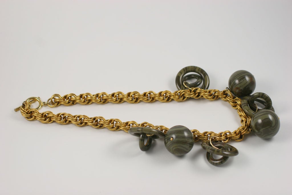 Chunky Goldtone Necklace with Large Dangles, Costume Jewelry For Sale