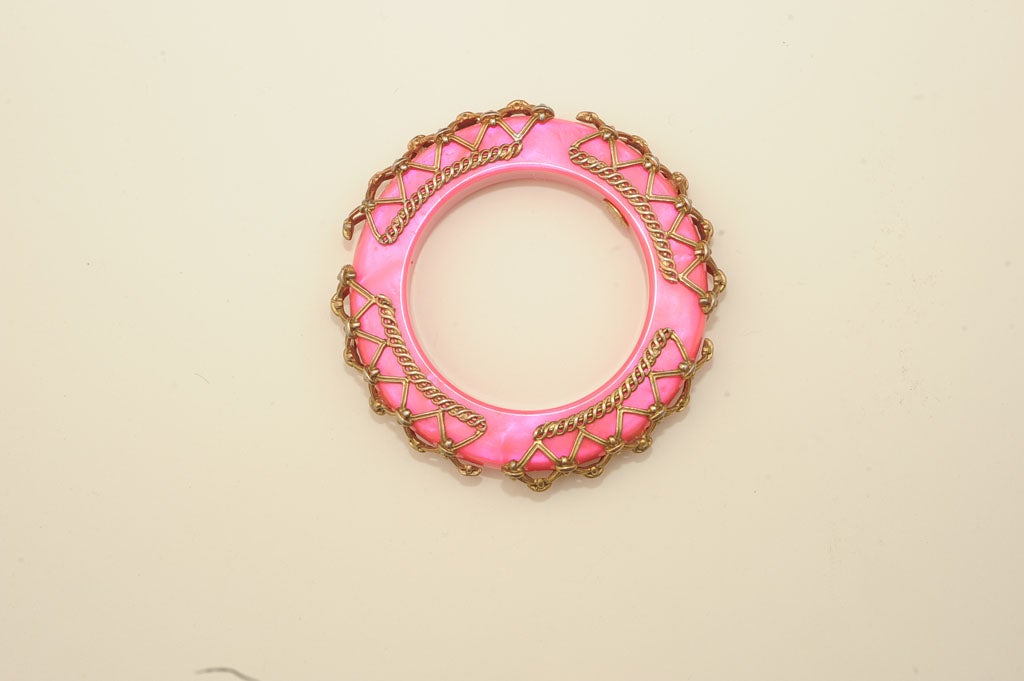 Women's DOMINIQUE AURIENTIS SIGNED PINK LUCITE AND MESH BANGLE