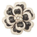 CHANEL Diamond Black Enamel Camellia Pin