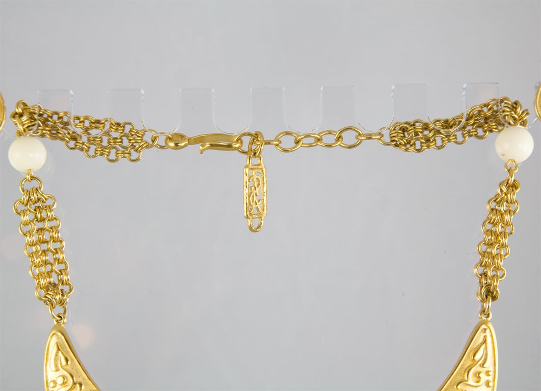 Yves Saint Laurent Faux Ivory & Matte Gold Necklace & Earrings 1