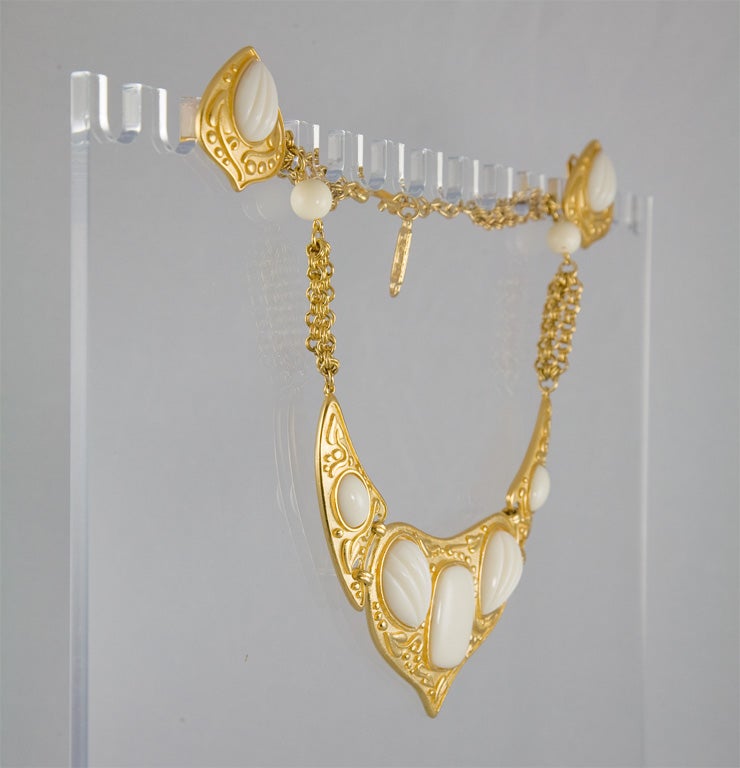 Yves Saint Laurent Faux Ivory & Matte Gold Necklace & Earrings 2