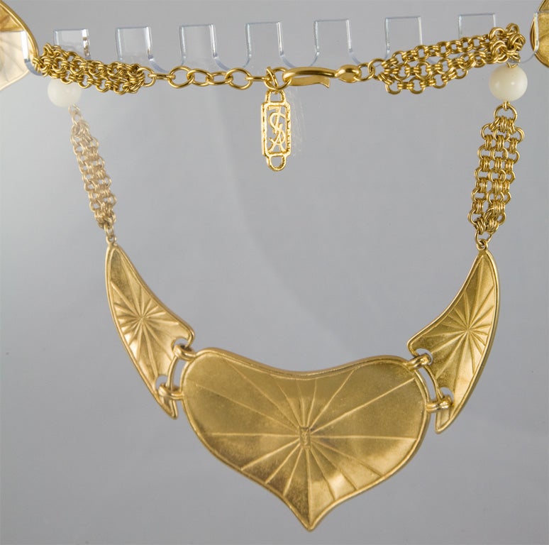 Yves Saint Laurent Faux Ivory & Matte Gold Necklace & Earrings 5