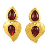 YVES ST LAURENT GILT AND GLASS CABOCHON EARRINGS