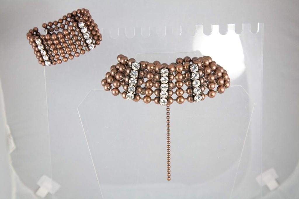 Bronze Bead and Rhinestone Choker and matching Bracelet 3