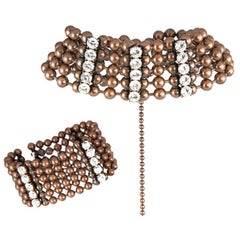Bronze Bead and Rhinestone Choker and matching Bracelet