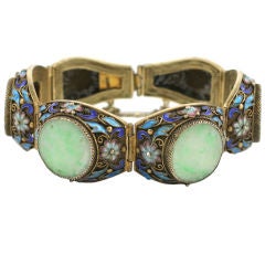 Jade and Enamel Chinese Bracelet