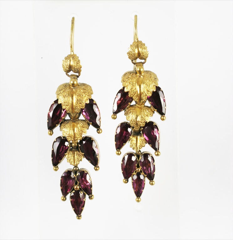 Georgian Gold and Foiled Garnet Floral Earrings