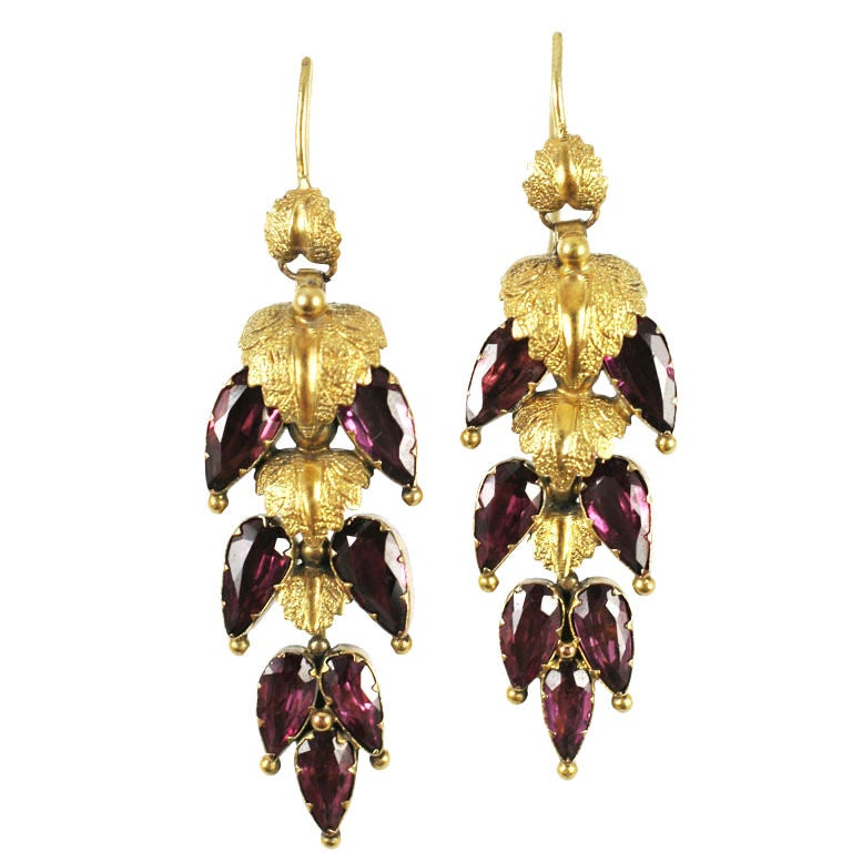 Georgian Gold and Foiled Garnet Floral Earrings at 1stdibs