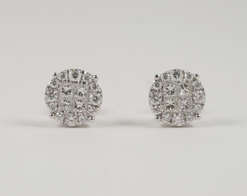 Women's Stunning Carre and Round Diamond Earrings