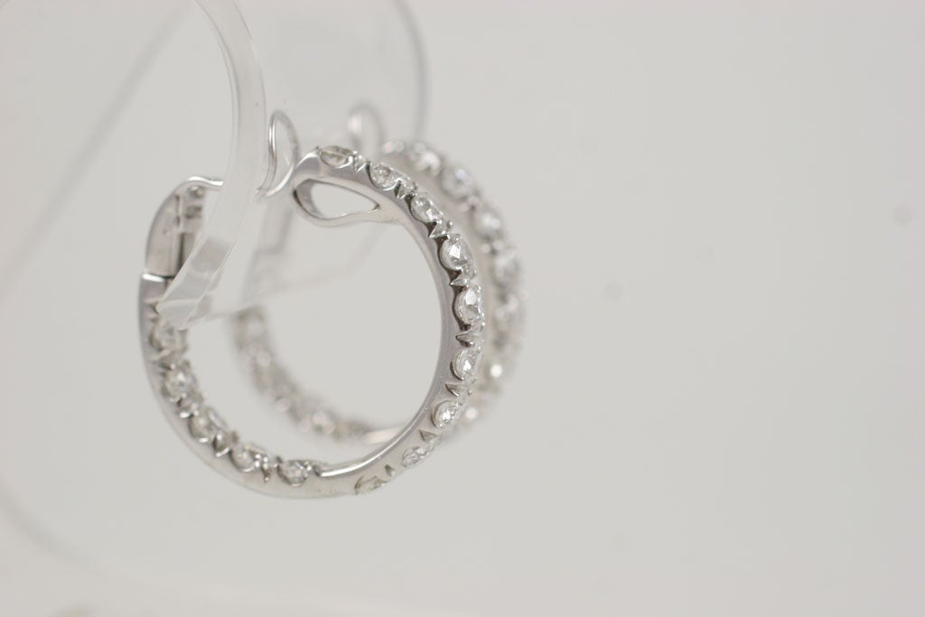 Women's 18 k Full Cut Diamond Hoop Earrings For Sale