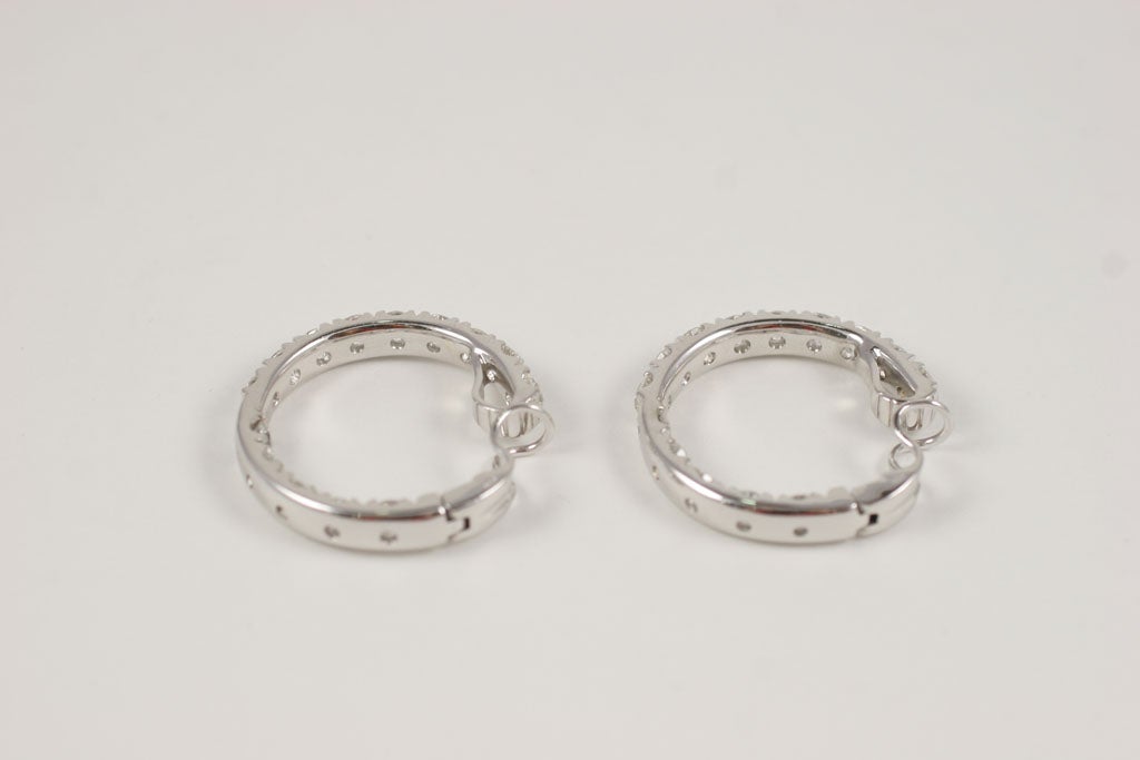 18 k Full Cut Diamond Hoop Earrings For Sale 3