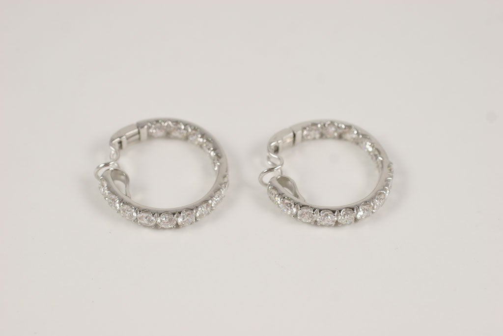 18 k Full Cut Diamond Hoop Earrings For Sale 4