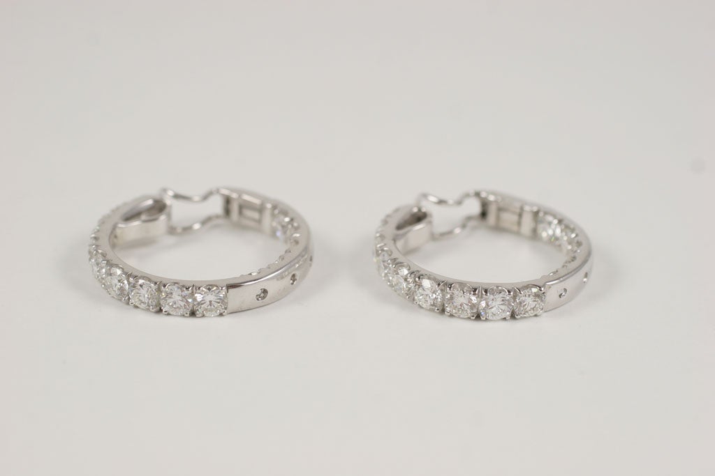 18 K Full Cut  Round Diamond Hoop Earrings Inside and Out with  3.22 Total weight in Diamonds