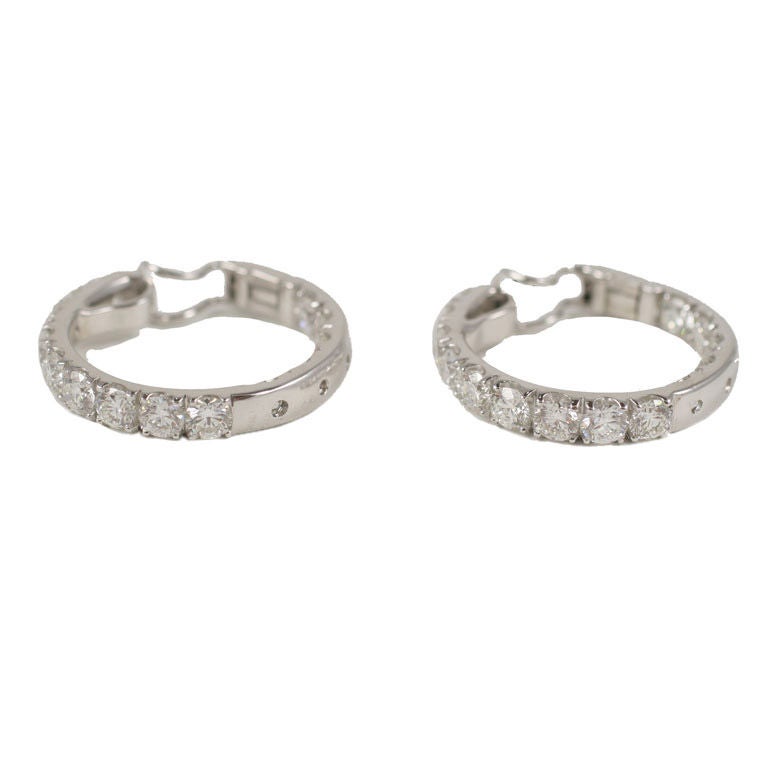 18 k Full Cut Diamond Hoop Earrings