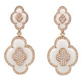 18 k White Coral and Diamond Earrings Set in Rose Gold