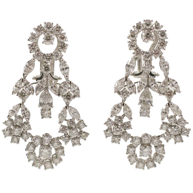 Fancy Cut Diamond Chandelier Earrings For Sale