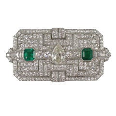 Exquisite Art Deco Diamond and Emerald Clip Pendant