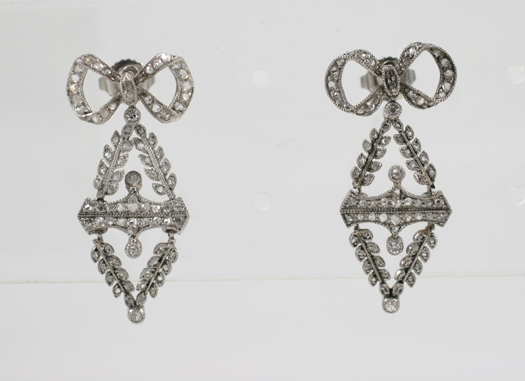 A Pair of Antique 'Bow' Earrings with Old Miner Diamonds