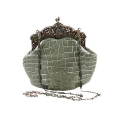 Vintage Alligator Bag with Sterling and Precious Stone Frame