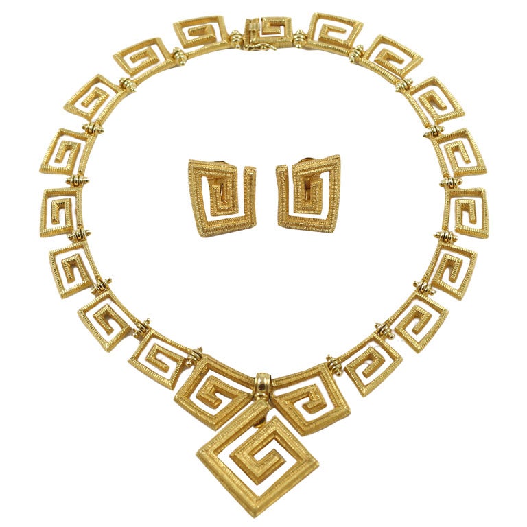 18kt Yellow Gold Greek Key Necklace Suite