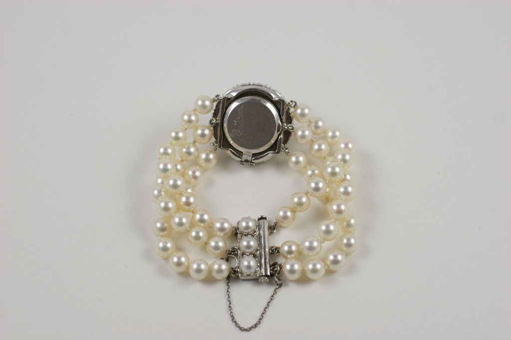 Lucien Piccard White Gold, Pearl & Diamond Bracelet Watch 2