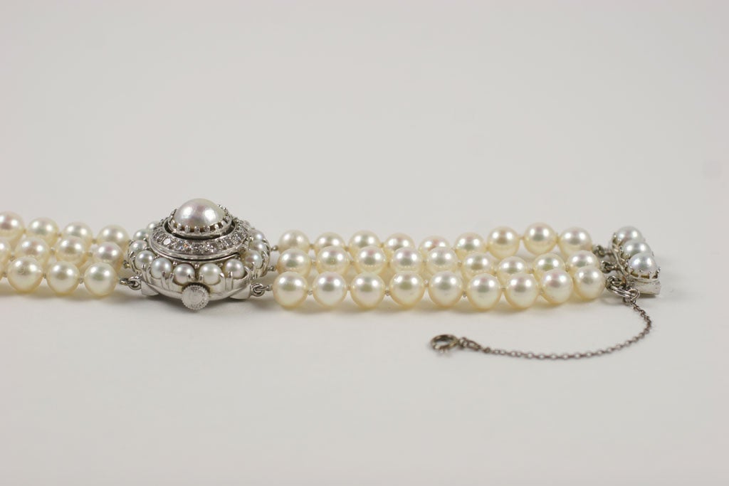 Lucien Piccard White Gold, Pearl & Diamond Bracelet Watch 6