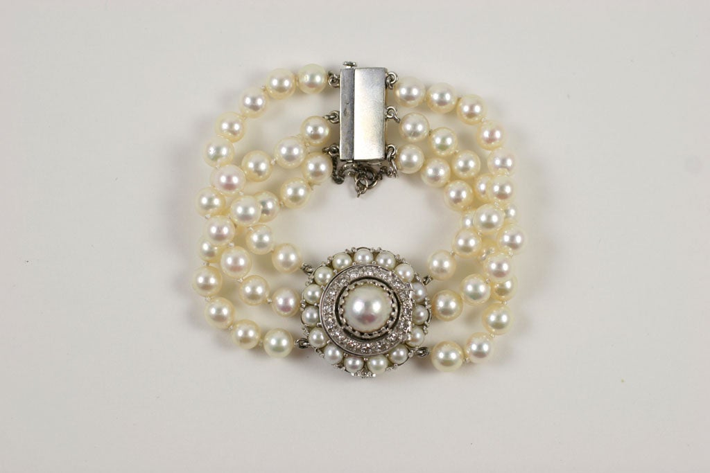 Elaborate Cultured Pearl Bracelet Watch with Diamond & Pearl Cover. Six & 1/2