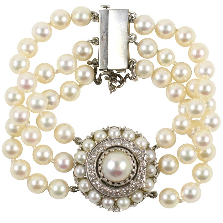 Lucien Piccard White Gold, Pearl & Diamond Bracelet Watch
