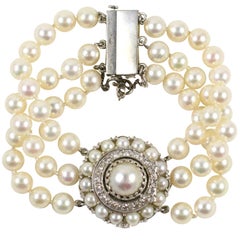 Vintage Lucien Piccard White Gold, Pearl & Diamond Bracelet Watch