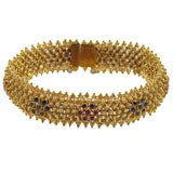 Retro 18Kt Yellow Gold, Ruby & Sapphire Flexible Link Bracelet