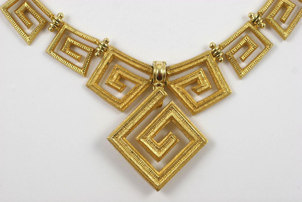 18kt Yellow Gold Greek Key Necklace Suite at 1stDibs