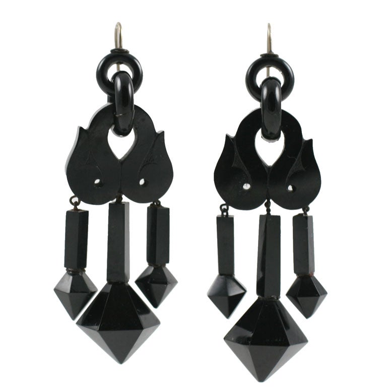 Antique Chandelier Girandole Earrings of Jet