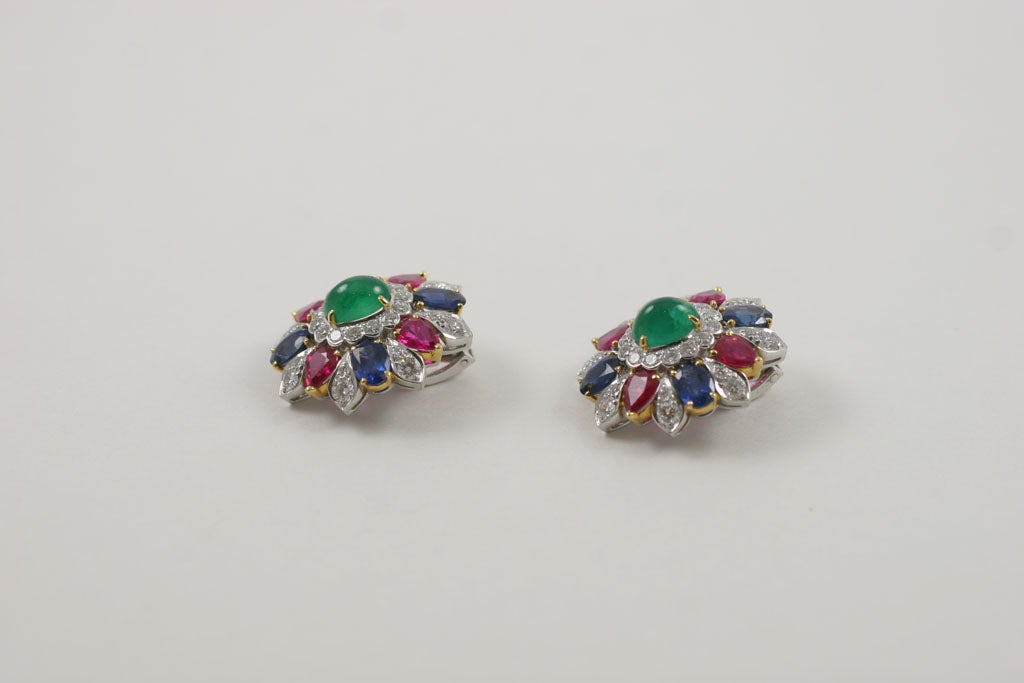 Women's Emerald Ruby Sapphire Diamond Earrings