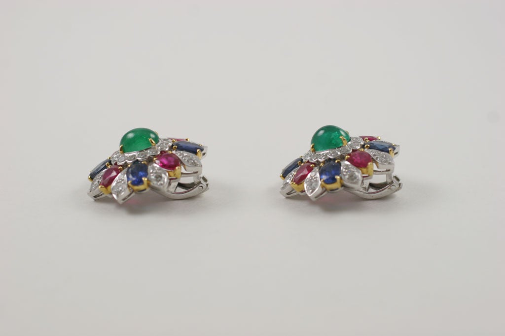 Emerald Ruby Sapphire Diamond Earrings 1