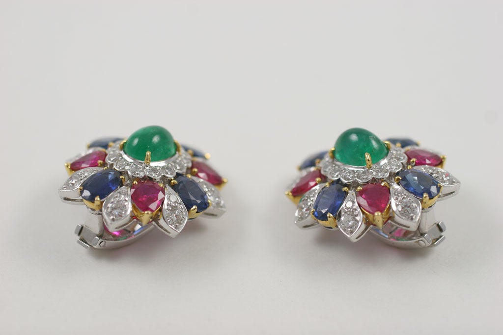 Emerald Ruby Sapphire Diamond Earrings 2