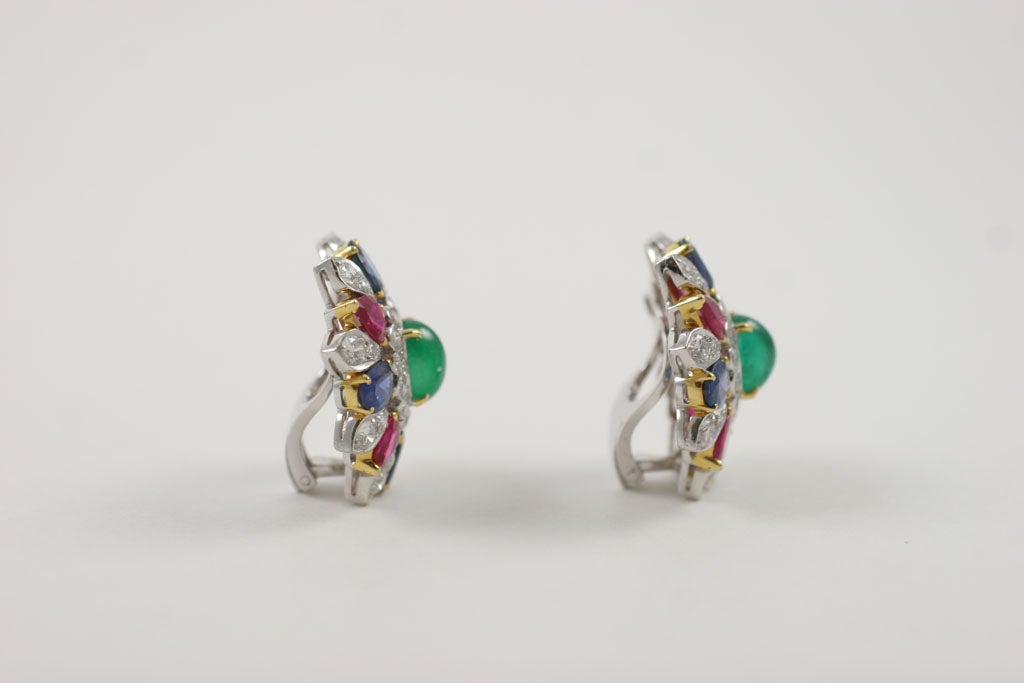 Emerald Ruby Sapphire Diamond Earrings 4