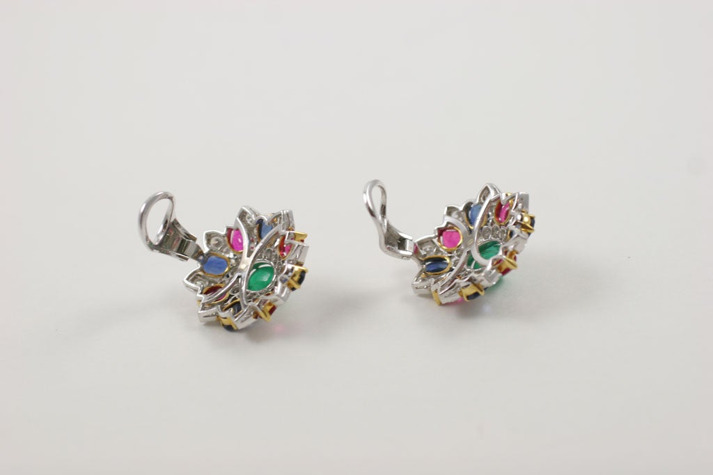 Emerald Ruby Sapphire Diamond Earrings 7