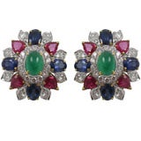 Emerald Ruby Sapphire Diamond Earrings