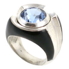 Deco Silver and Blue Stone Ring