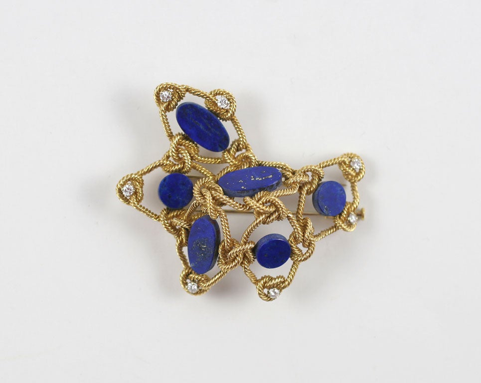 18K Gold and Lapis Lazuli Brooch