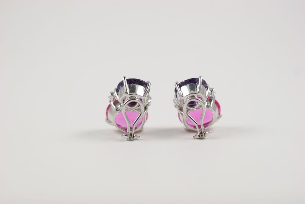 Women's Large GUM DROP™ Earrings with Deep Amethyst and Pink Topaz and Diamonds