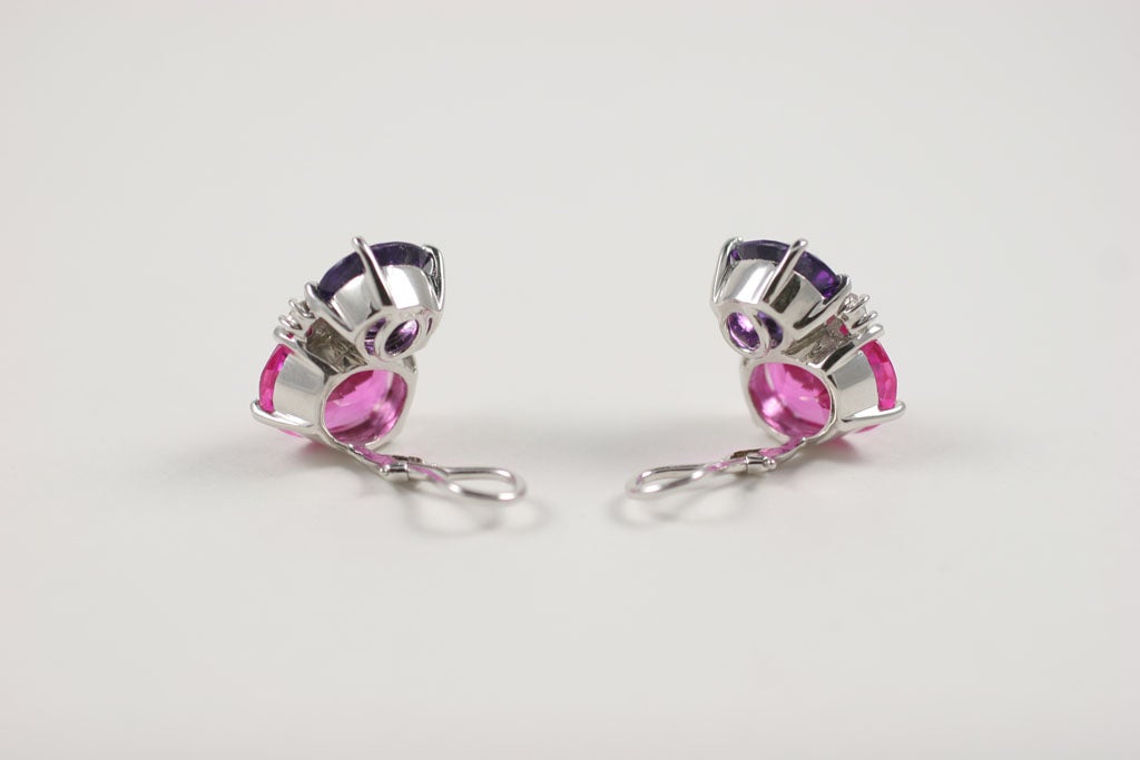 Large GUM DROP™ Earrings with Deep Amethyst and Pink Topaz and Diamonds 1