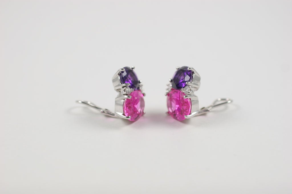 Large GUM DROP™ Earrings with Deep Amethyst and Pink Topaz and Diamonds 2