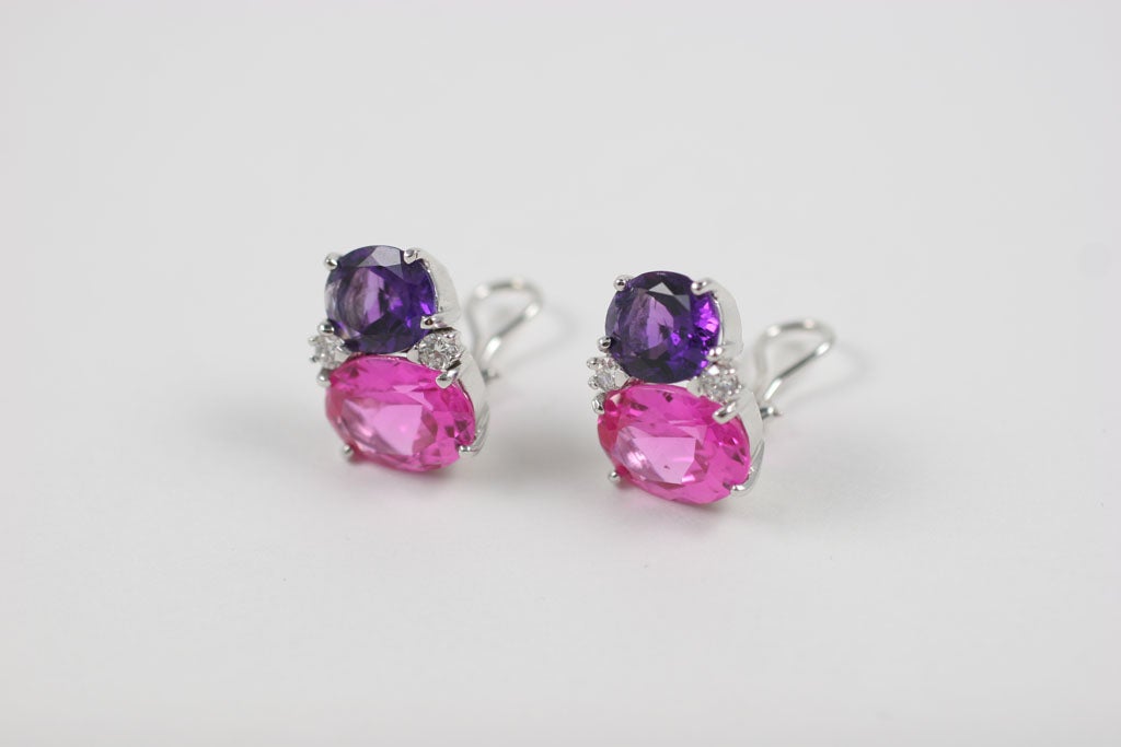 Large GUM DROP™ Earrings with Deep Amethyst and Pink Topaz and Diamonds 3