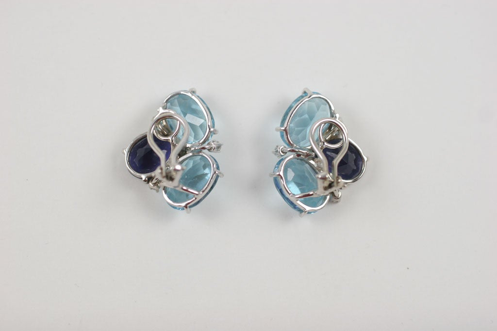 Women's Blue Topaz and Iolite Pebble Earrings For Sale