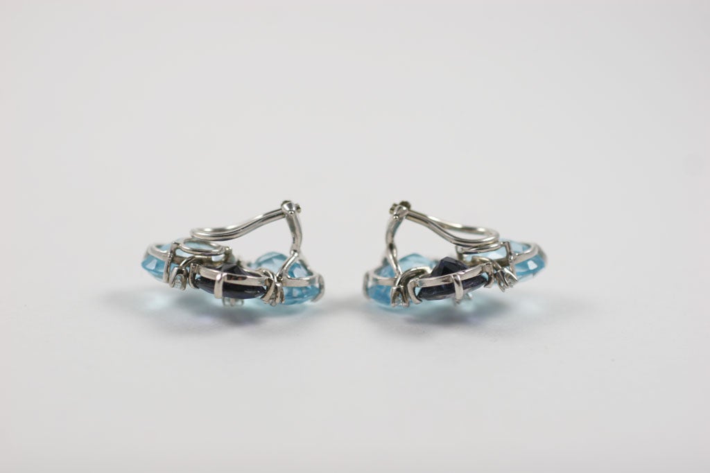 Blue Topaz and Iolite Pebble Earrings For Sale 1