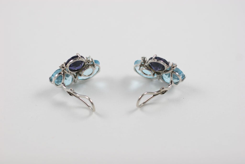 Blue Topaz and Iolite Pebble Earrings For Sale 2