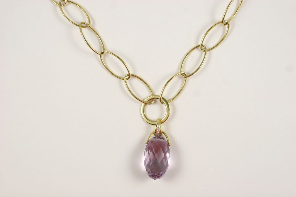 18kt Yellow Gold Marquise and circle Link Necklace with Amethyst