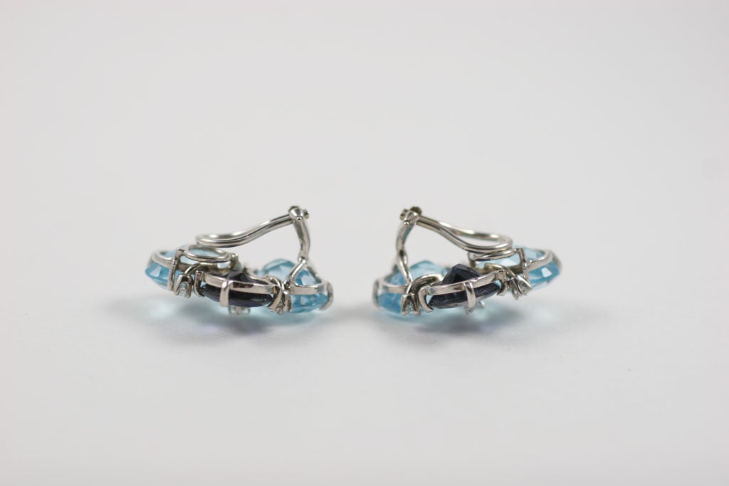 Blue Topaz and Iolite Pebble Earrings For Sale at 1stDibs